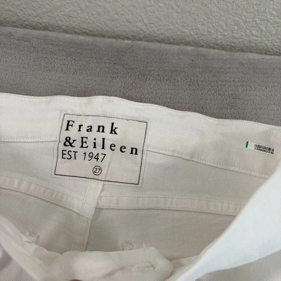 Frank & Eileen Raw Hem Stretch 5 Pocket Pants in White Women 27 Zip Fly $298